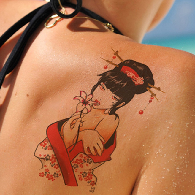 문신 타투 스티커 이레즈미 반팔 옆구리 허벅지 포인트 헤나 판박이 (화이-컬러), 선택07-체리붐쉘, 1개