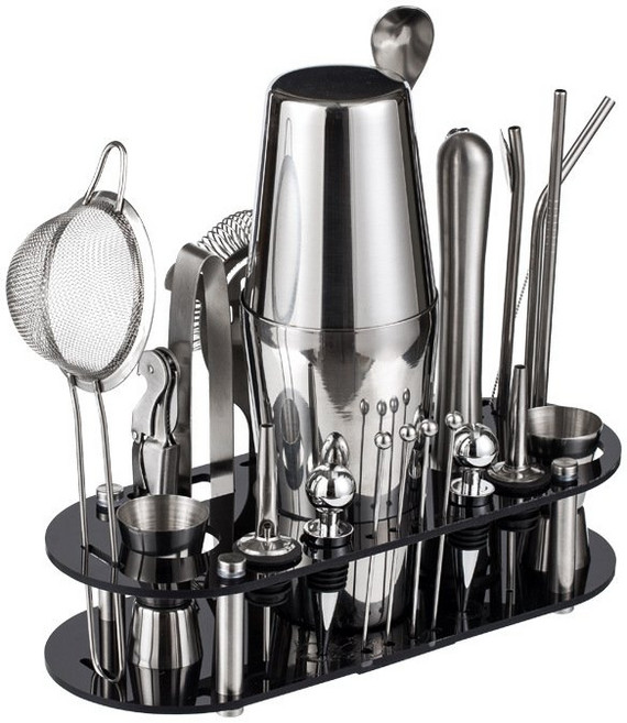 스텐일리스 스틸 보스턴 바텐 칵테일 세트 600ml+700ml 23종 폴세트 블랙 수납 스텐더 포함 1 set, 23종 * 23종, 1세트
