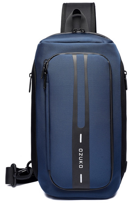 OZUKO 機能防割防水防盜單肩包, 幾何立體單肩包-藍色