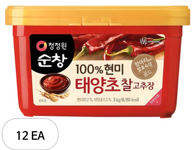 청정원순창 현미 태양초 찰고추장, 3kg, 12개