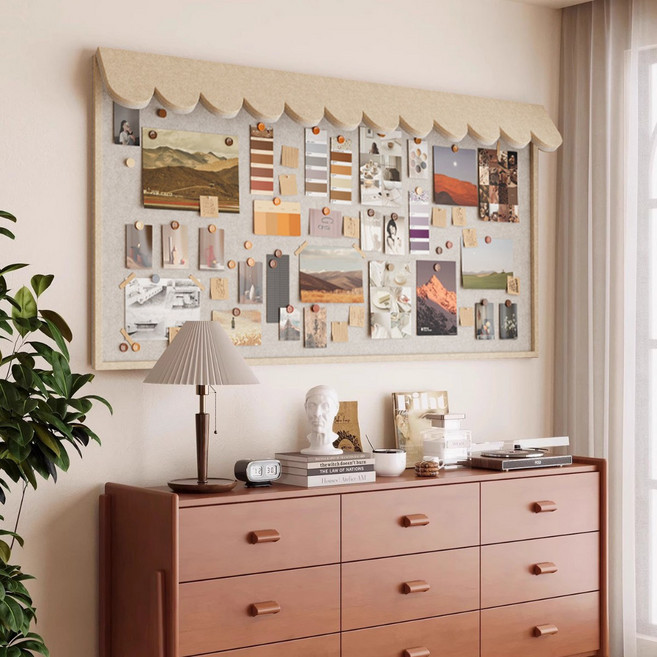 Fowod 부착식 펠트보드 DIY 카툰 포토월 제작+압정+벨크로 대형 게시판 어린이집 학교 사무실 안내판, 베이지 + 라이트 카