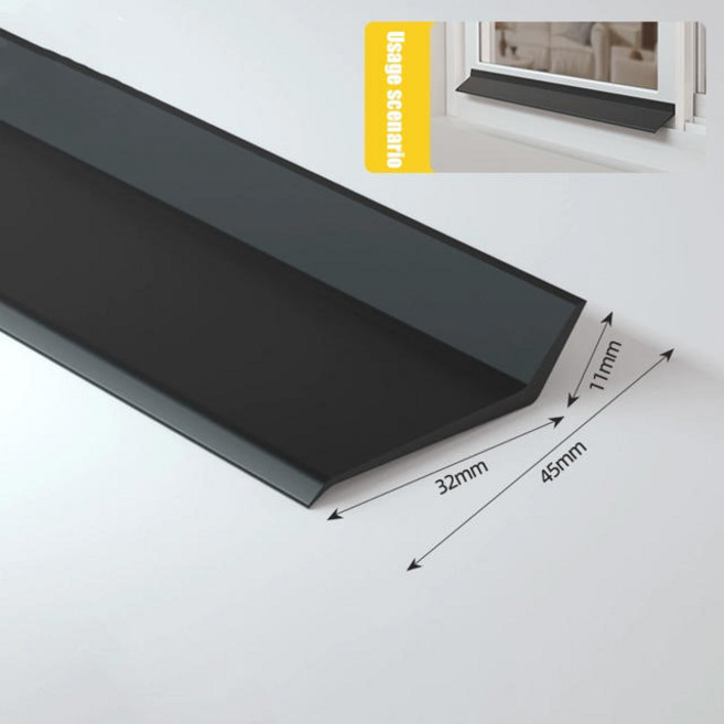 창문 투명 방수 슬라이딩 윈도우 비물 역류 방지 실링 스트립 물 흐름 방향 조절 플레이트, 1개, 색상: 1. Black-45mm / 길이: E. 5M