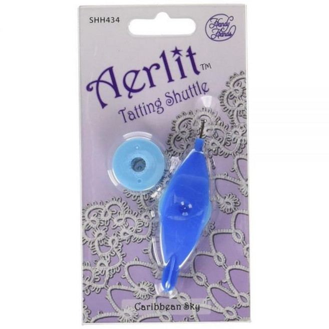 Handy Hands Aerlit Tatting Shuttle 2개의 보빈 포함 –SHH434 캐리비안 스카이, Handy Hands Aerlit Tatting Shu