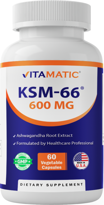 비타매틱 KSM-66 아슈와간다 뿌리 추출물 + 바이오페린 비건 캡슐 60정 (2캡슐당 1200mg), 1개, 60회분