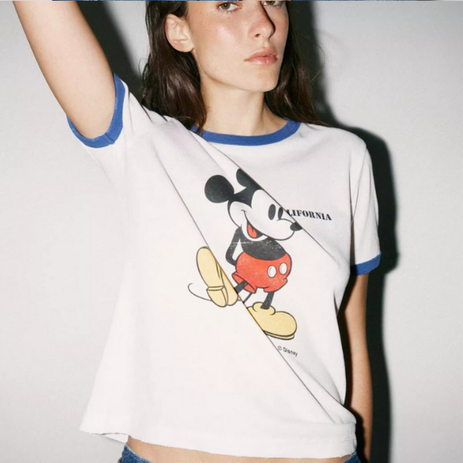ZARA 자라 여성 디즈니 미키마우스 프린팅 라운드 반팔 티셔츠