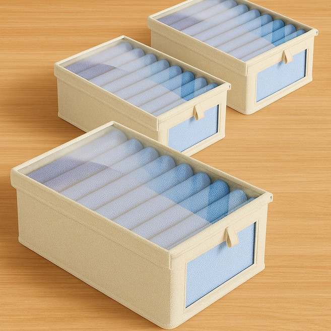 디모어 투명 커버 분리 수납 옷장 다용도 정리함, 3개, 아이보리, 특대형