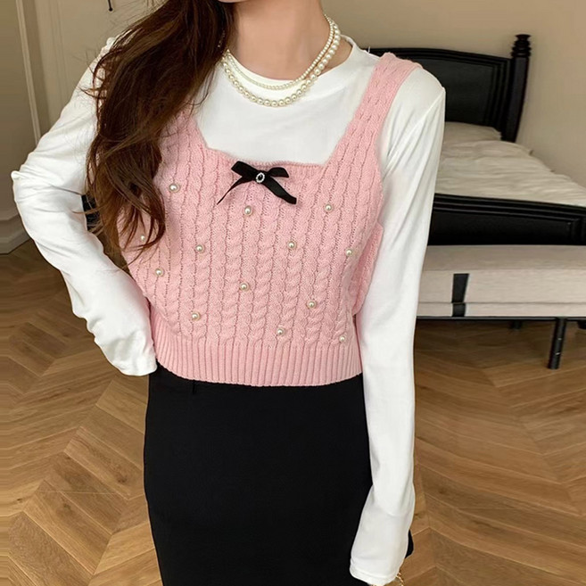 메이킹유 베스트 꽈배기 스퀘어넥 크롭 민소매니트 27557엔트니트조끼