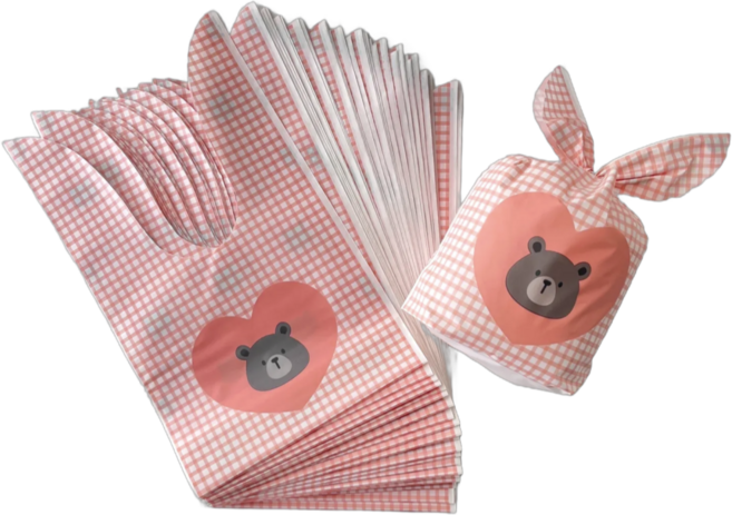 모디안 구디백 단체 포장 보자기형 선물 봉투 13.5 x 22 cm, 하트곰, 50개