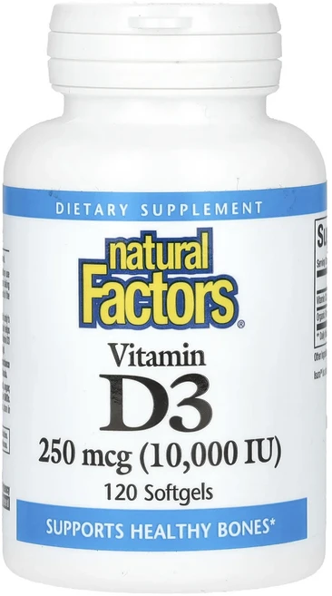 Natural Factors 비타민D3 250 mcg (10000 IU) 소프트젤 120정, 1개 - 쿠팡