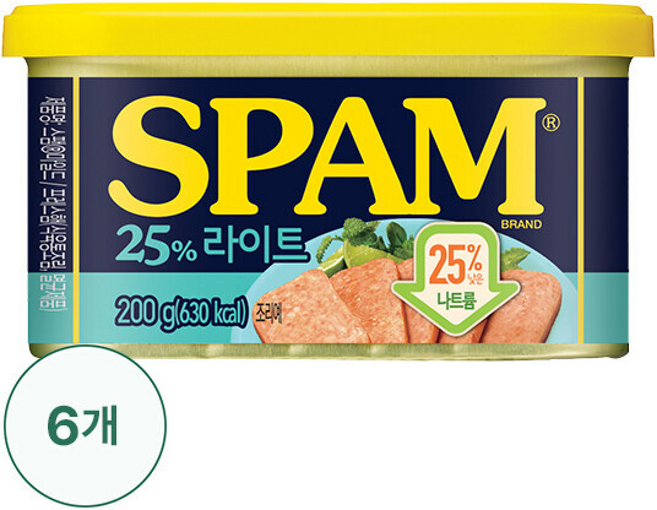 (현대홈쇼핑)CJ스팸 25%라이트, 200g, 6개
