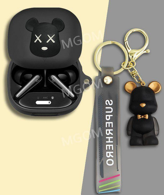 리버티4 프로 케이스 호환 Liberty4 Pro 무선 이어폰 사운드코어 보호 커버, 블랙+블랙곰