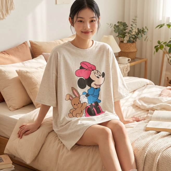 꼼사 커플미키 잠옷 박스티 홈웨어 미니원피스 빅사이즈 반팔티