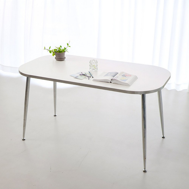 상도가구 더메종 헤일리 식탁 테이블 타원형 거실 카페 다이닝, 4인용, 화이트+실버