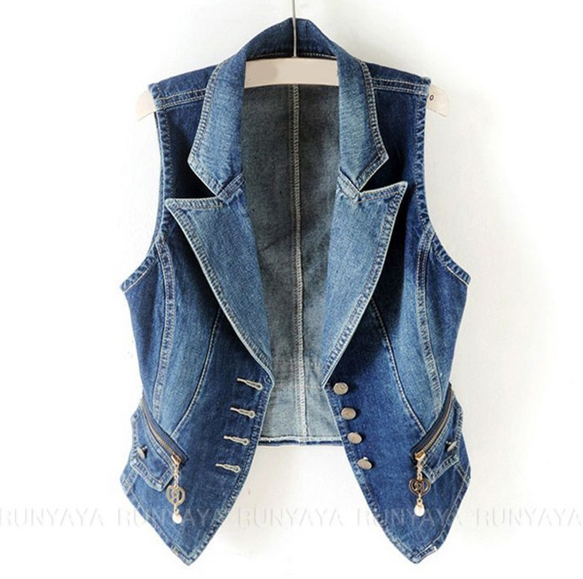 슬림 정장 조끼 민소매 데님 베스트 코트 브이넥 상의 레이러드핏 여성 청조끼 D99U