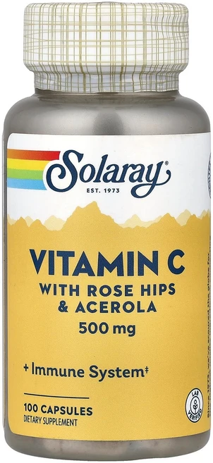 솔라레이 Solaray 로즈힙 및 아세로라 함유 비타민C 500mg 캡슐 100정120908원산지:기타, 솔라레이 Solaray, 비타민C, 로즈힙 및 아세로라, 1개, 100정 - 쿠팡