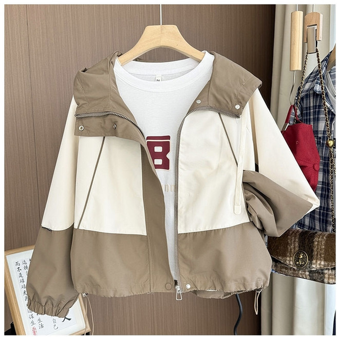 여성 배색 아노락 바람막이 숏자켓 여자 캐주얼 후드 집업 자켓 아우터