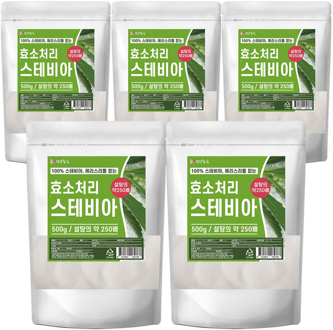 건강중심 100% 효소처리 스테비아, 5개, 500g