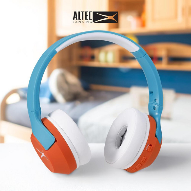 Altec Lansing Kid Safe 노이즈 캔슬링 무선 헤드폰 15H 배터리 85dB 볼륨 제한 접이식 디자인 강력한 사운드 액티브 노이즈 캔슬링 만 7세 이상, 화이트아웃 펑키 그린