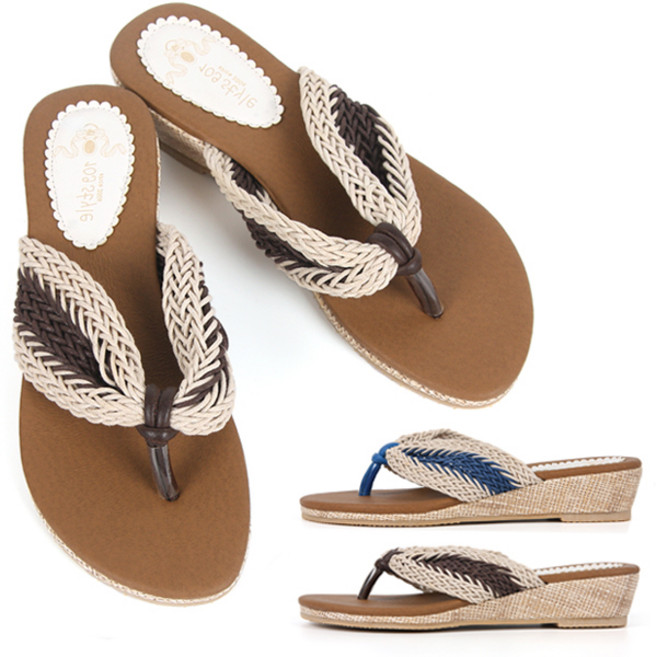 마이슈 발이편한 4cm 여성용 니트 패션쪼리 슬리퍼 플립플랍 키높이 여자조리