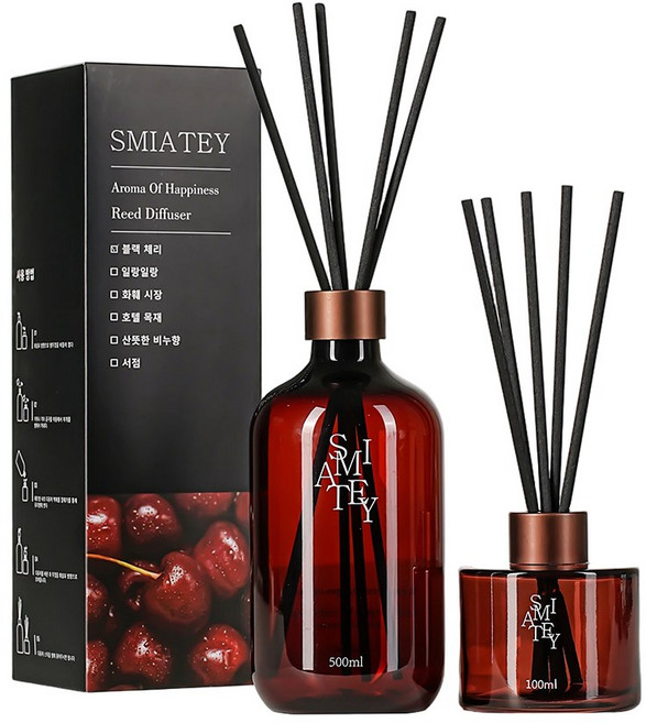 스미어티 디퓨저 대용량 실내 방향제 리필액 선물 세트 집 화장실 방향제 500ml, 블랙체리, 1개