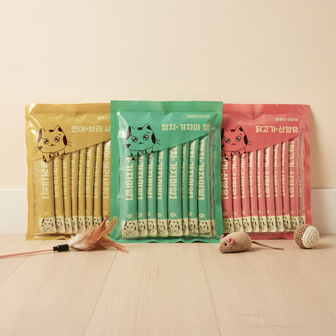 고양이 짜먹는 스틱 간식 [3종혼합] 츄르타입 영양스틱 세트, 15g, 30개, 혼합맛(참치 가자미알/연어 보리새싹/닭가슴살 산양유)