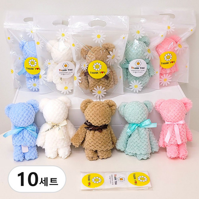 곰돌이 수건 답례품 행주 곰모양 타올 구디백 행사 단체 선물 포장 세트, 10개, 소형(30x30)