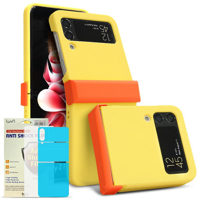 갤럭시Z플립5 플립4 플립3 샌드컬러 팝핑파스텔 풀커버 힌지보호 마카롱컬러 무광 하드 케이스 + 우레탄 풀커버 필름세트 1매