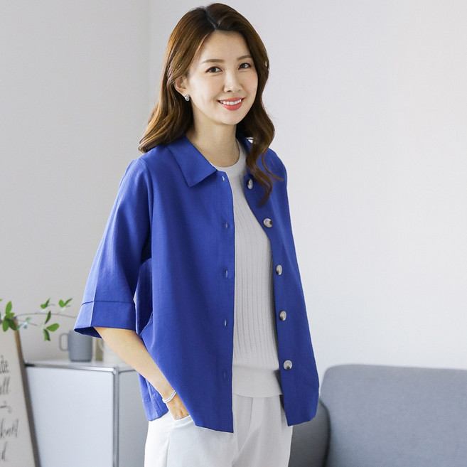 여성 인견 7부 소매 엘레강스 셔츠 자켓