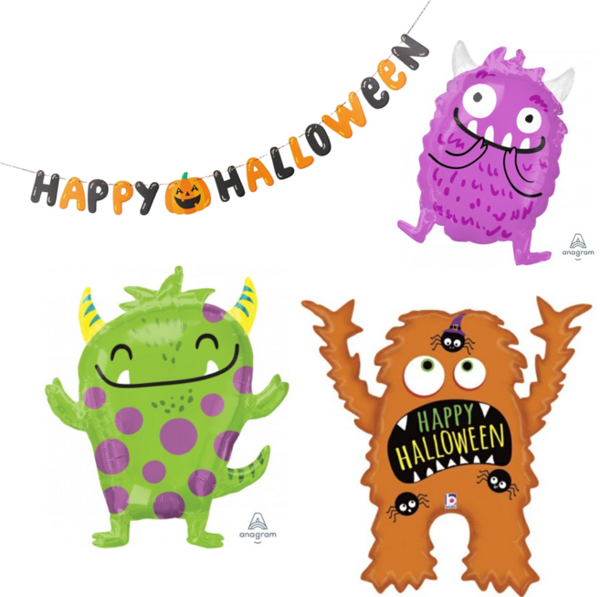 할로윈 풍선세트 캠핑장식세트 해피할로윈가랜드 포토존 8종, 4. 창밖의 몬스터 삼형제, 1세트