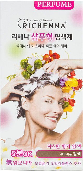 리체나 퍼퓸 새치전용 샴푸형 염색제, 부드러운 갈색, 1개