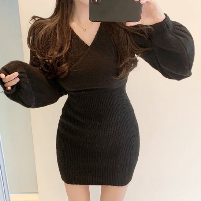 에스알비 랩 브이넥 니트 원피스
