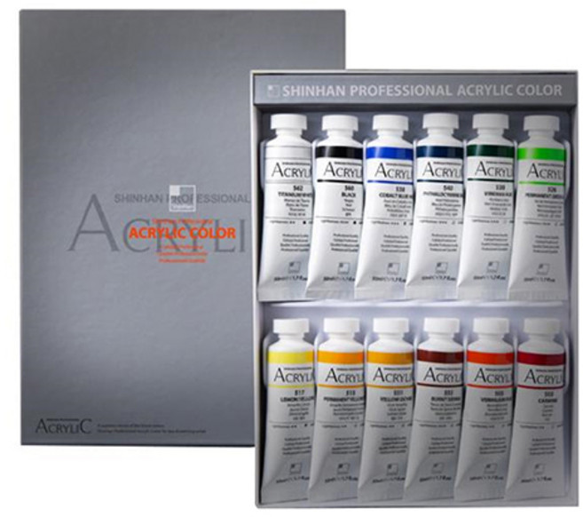 신한 아크릴물감 50ml 12색 AB세트 전문가용, B세트
