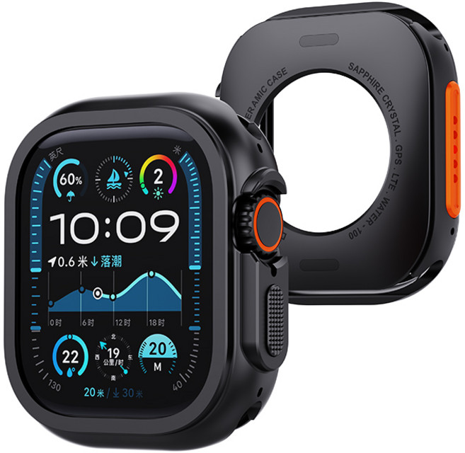 PZOZ 애플워치 호환 메탈 범퍼 케이스 S11/10/9/8/7/6/5/4 외관을 Ultra1/2/3 외관으로 바꿉니다, 블랙, 1개