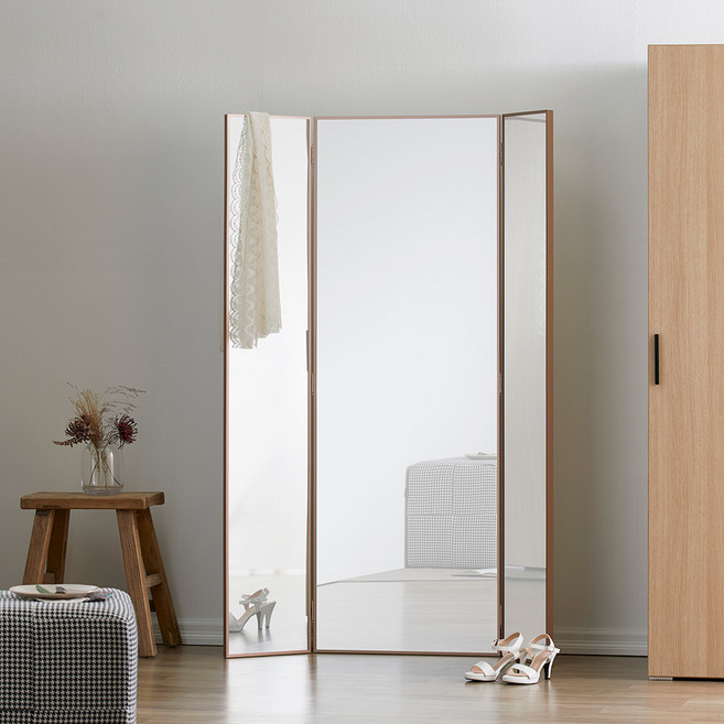 장인가구 컬렉 대형 인테리어 3면 전신거울, 블랙