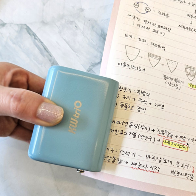 소형 3공 펀칭기 타공 펀치 미니 핸디형 천공 셀프 제본 떡메 메모지 노트, 소형 3공펀치(블루), 1개