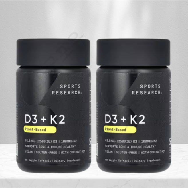 스포츠리서치 비타민 D3 + K2 코코넛 MCT 오일 함유 2500IU 60정 2세트