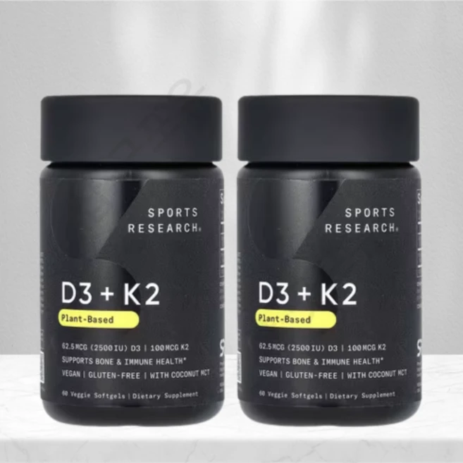 스포츠리서치 비타민 D3 + K2 코코넛 MCT 오일 함유 2500IU 60정 2세트 - 쿠팡