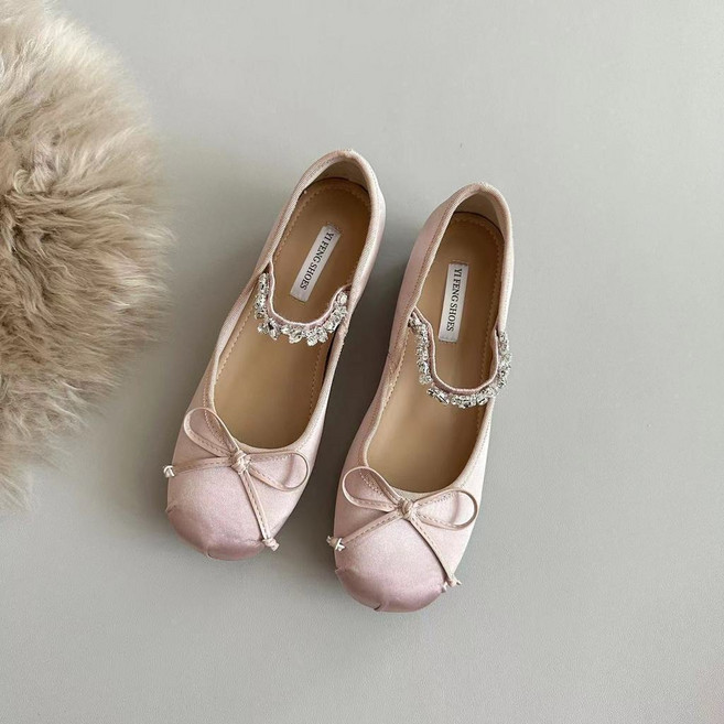 YIFENG SHOES 瑪麗珍蝴蝶結水鑽一字帶芭蕾平底單鞋