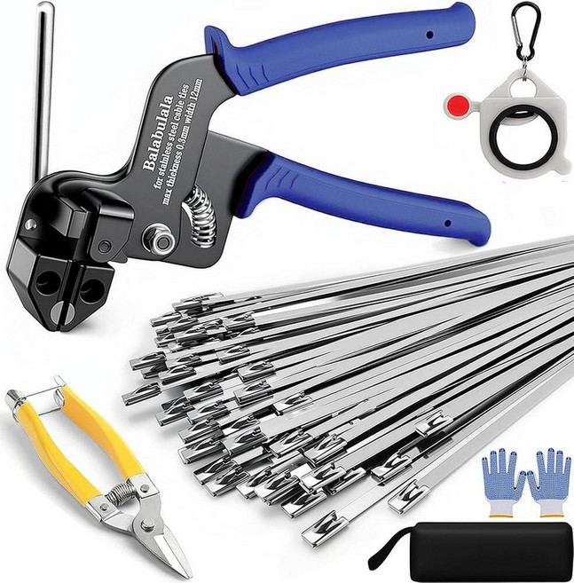 Balabulala Stainless Steel Cable Tie Gun Kit 400pcs Metal Zip Ties (8\" 11.8\") Self-Locking UV &