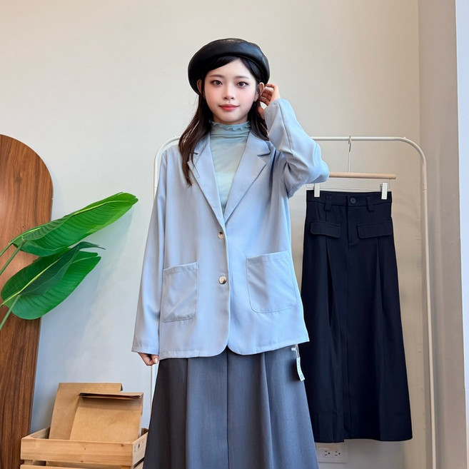 FW美衣 女生滑滑西裝料長袖西裝外套