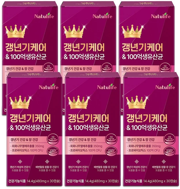 여성갱년기유산균 프리미엄 중년 여성 영양제 소포리코사이드 프리미엄원료 회화나무추출물, 6박스, 30회분 - 쿠팡