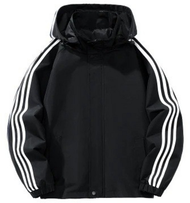 三條槓連帽運動外套 防風防水情侶外套 可拆卸帽子