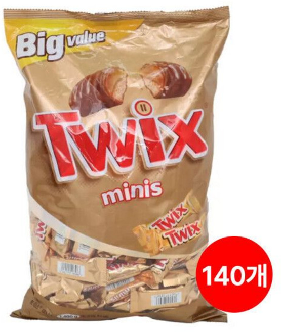 트윅스 미니스 1400g 약140개입/미니초코바/유치원간식/대용량/개별포장/대용량초콜렛/어린이/간식, 140개, 10g