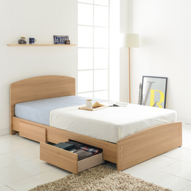 미코퍼니처 에디스 헤드형 침대+단면 본넬 매트리스+발통 S/SS/D/Q, 오크_서랍형