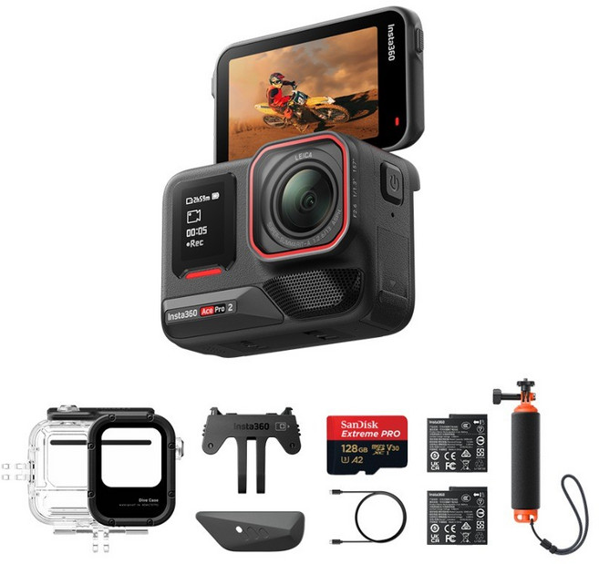 Ace Pro 2 듀얼 배터리 다이브 번들 액션 카메라 세트, 블랙