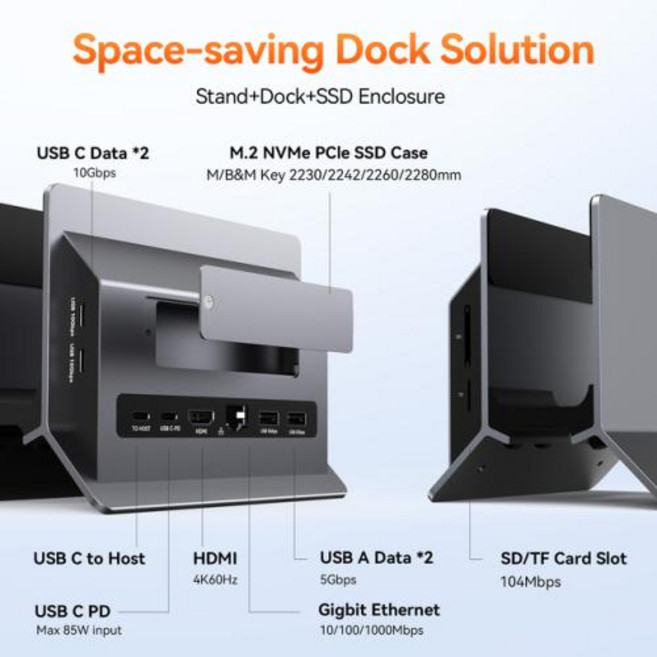 TobenONE 수직 노트북 도킹 스테이션 스탠드 크롬 윈도우 맥북 노트북용 4K 60Hz HDMI SSD 카드 슬롯 맥 미니용, 1개