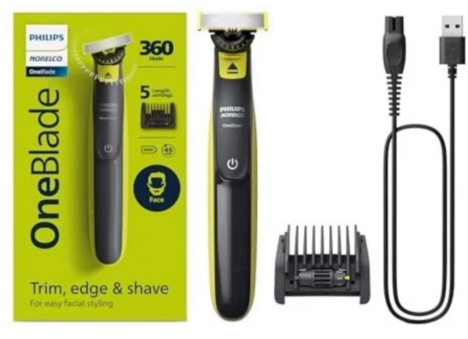 필립스 노렐코 원블레이드 360 하이브리드 면도기 QP2724 90, OneBlade 360 Face, 기본, 1) 블랙  라임 그린 - OneBlade 360 Fa
