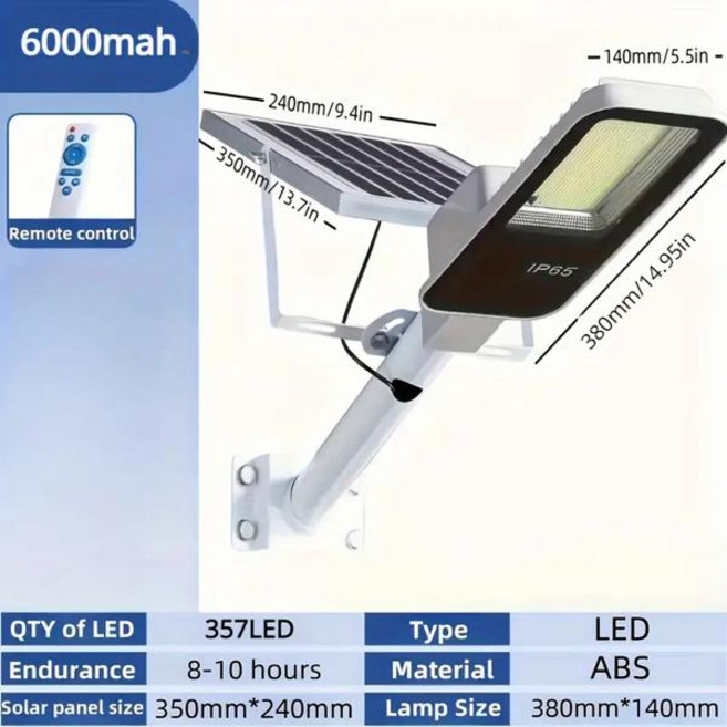 호환 차고 정원 벽 램프용 강력한 야외 솔라광 가로등 357LED 6500K IP65 방수 4000 mah 3000mah, 03 6000mAh, 1개