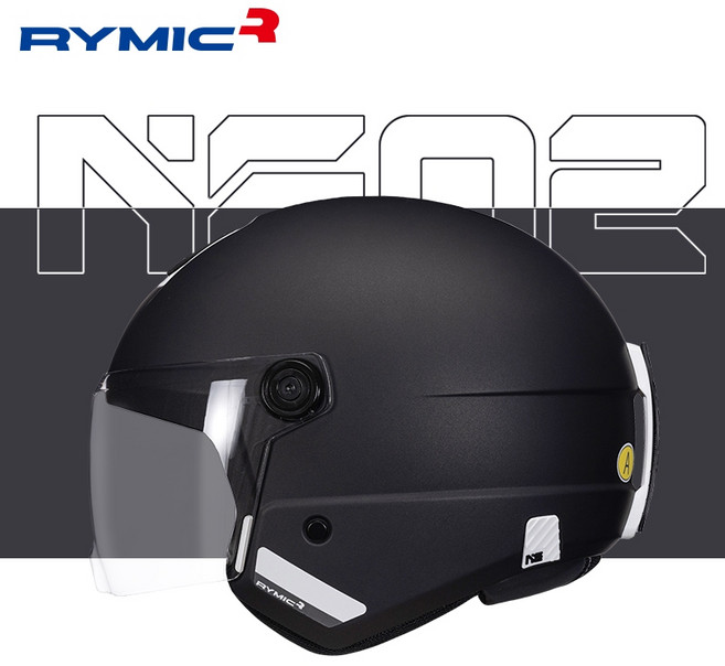 RYMIC NE02 半罩式安全帽 3C認證 可拆洗內襯, 消光黑,L(57-58)CM（標配透明鏡片）