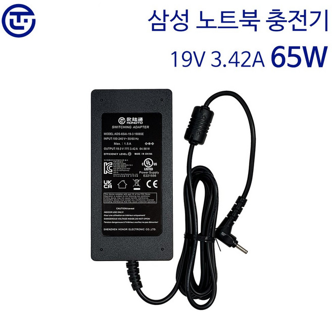 삼성 NT531U3C NT535U3C NT530U3A NT530U3B 노트북 어댑터 케이블 충전기 19V 3.16A 60W 호환 외경 3.0mm, 1개